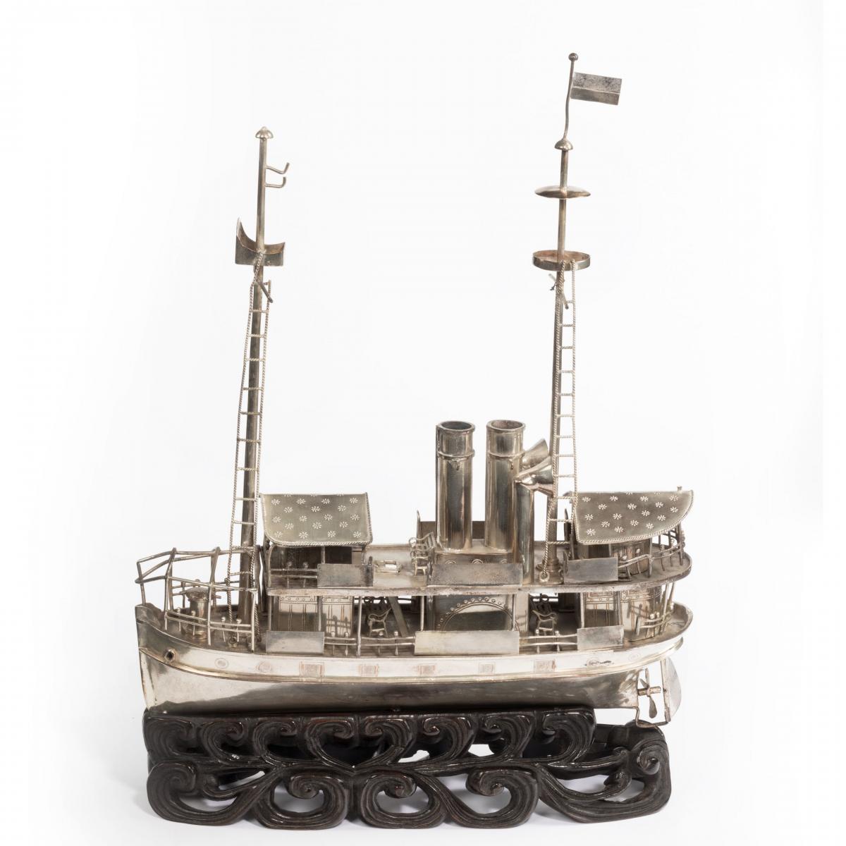A Chinese silver model of a river steamer
