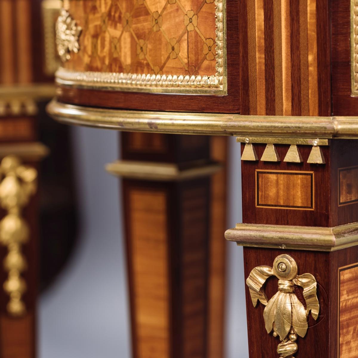 A Rare Pair of Louis XVI Style Gilt-Bronze Mounted Parquetry Gueridons.  French, Circa 1880.