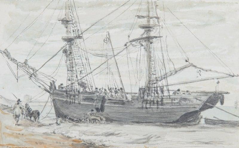 A beached collier off Eastbourne, Agostino Aglio (1777-1857)