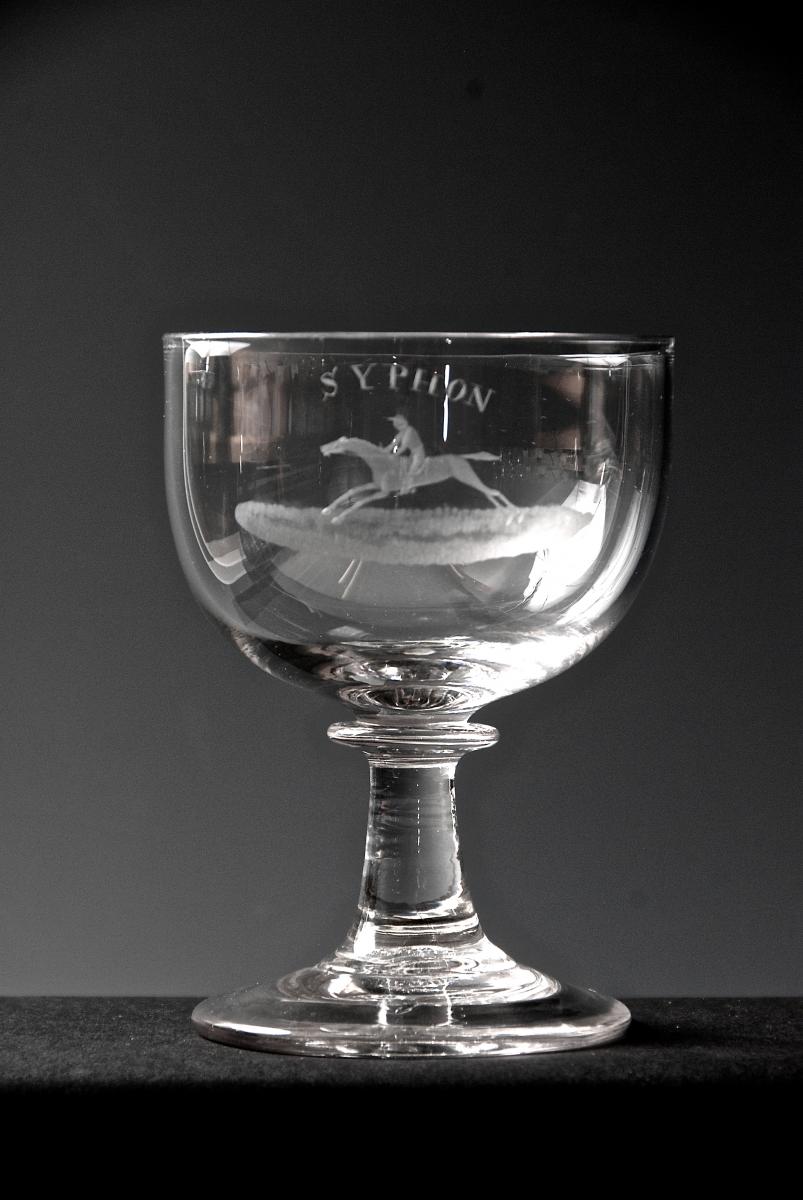 Cup-shaped rummer engraved racehorse c. 1820