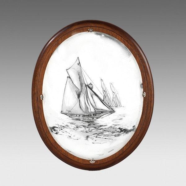 Silver plated classic yacht oval plaque by Walker and Hall