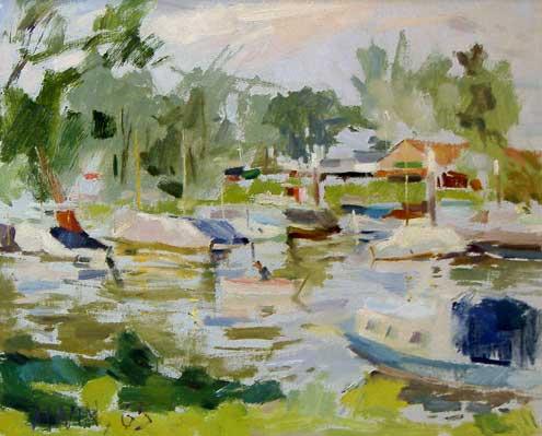 Boats in Dordrecht, Cyril Mann (1911-1980) 