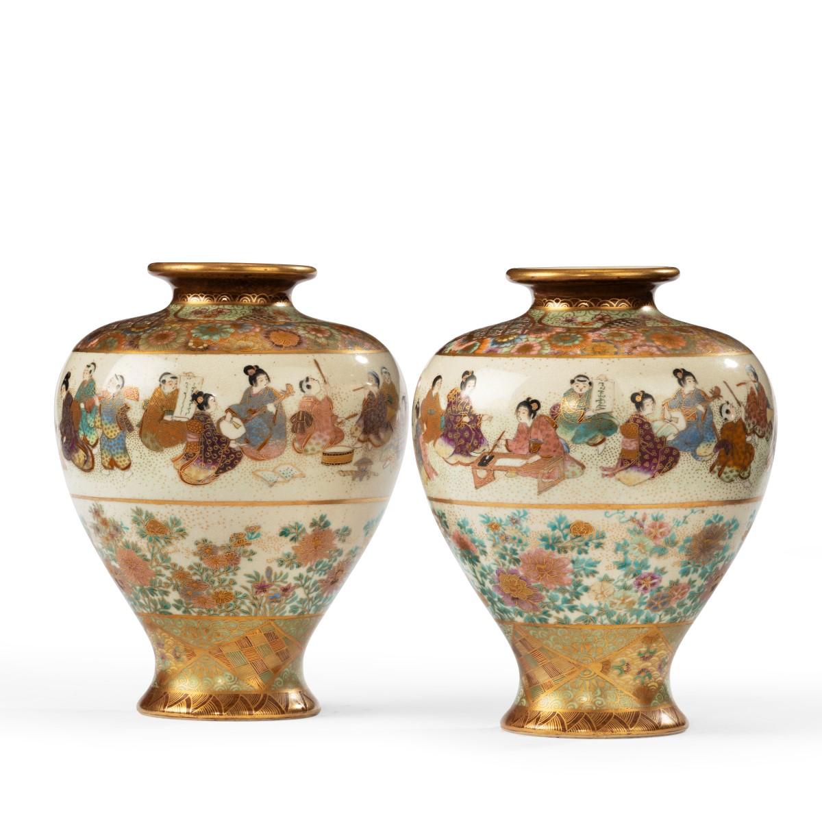 A pair of Satsuma earthenware vases