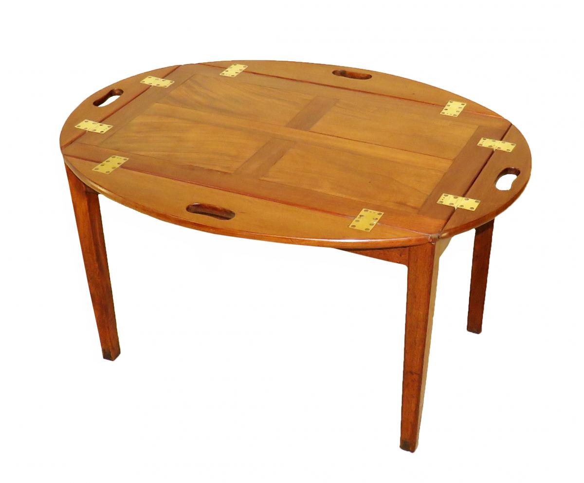 Georgian Mahogany Oval Butlers Tray On Stand Coffee Table
