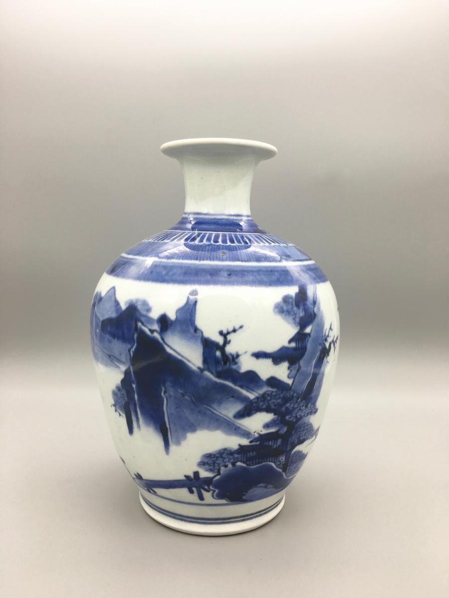 Kakiemon Blue and White Landscape Bottle Vase