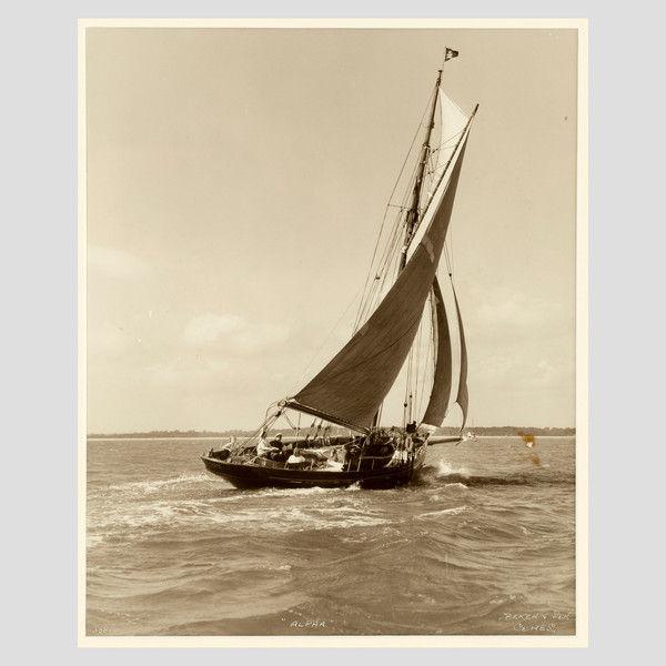 Yacht Alpha, early silver photographic print by Beken of Cowes