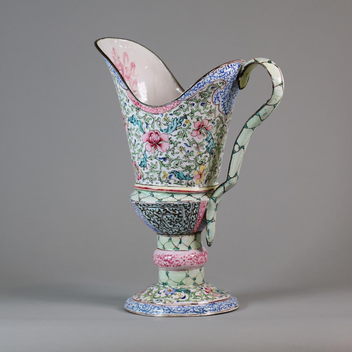 Chinese Canton enamel shell basin and ewer, mid 18th century f
