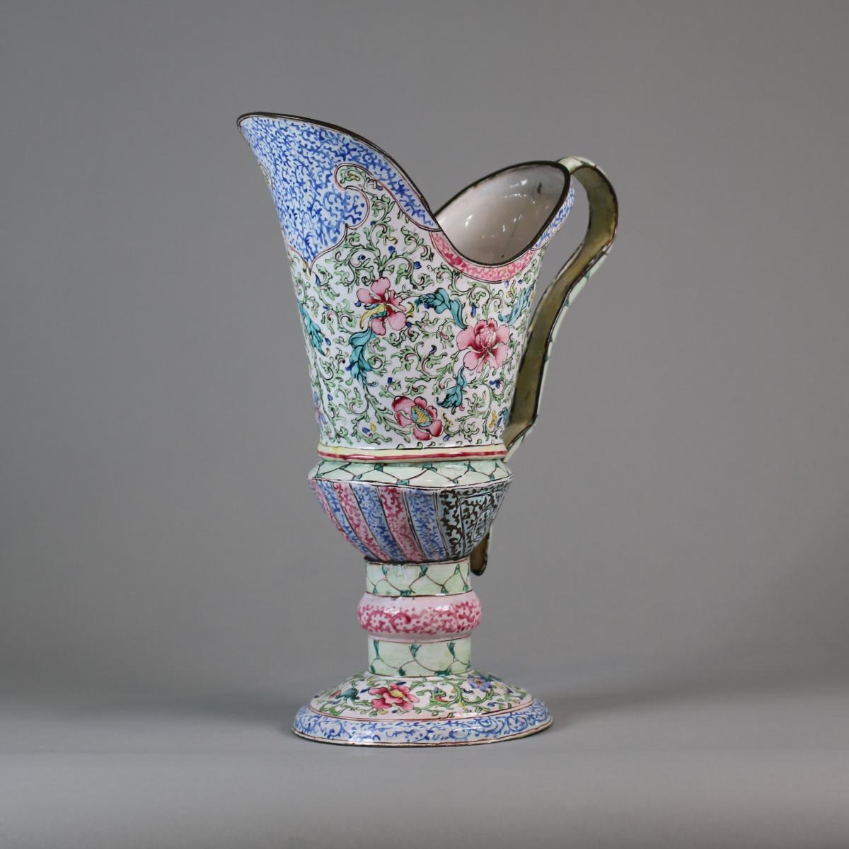Chinese Canton enamel shell basin and ewer, mid 18th century g