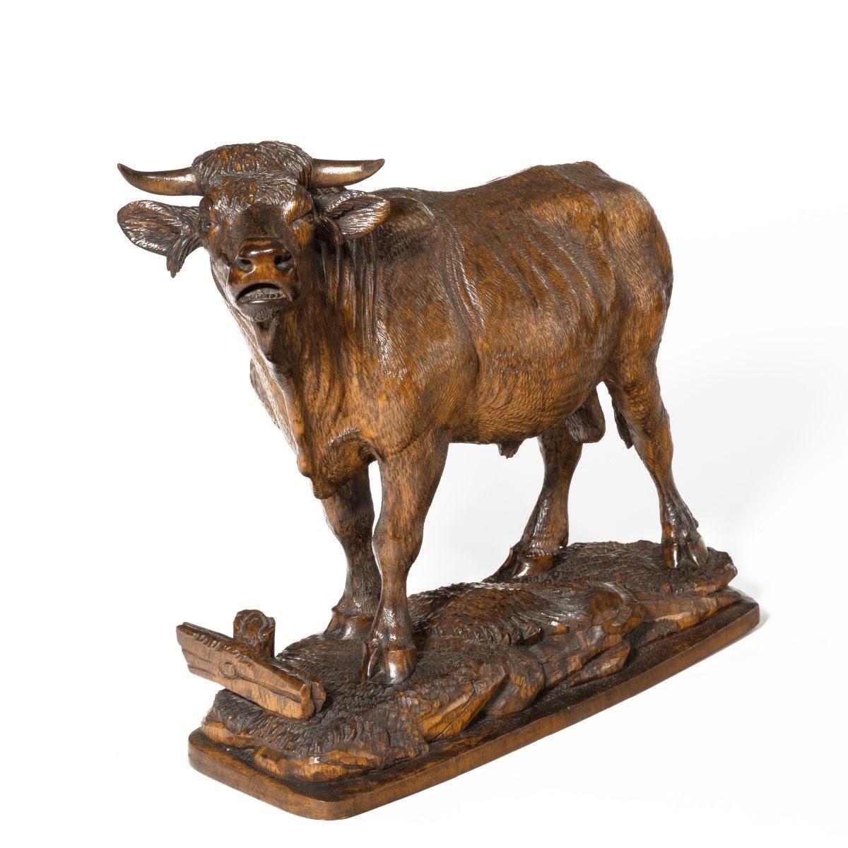 A Black Forest’ linden wood model of a standing bull