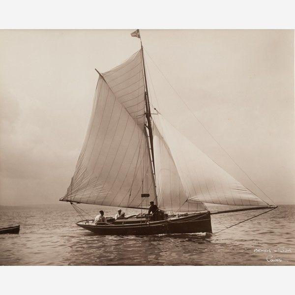 Early silver gelatin photographic print by Beken of Cowes – Yacht Witch towing tender