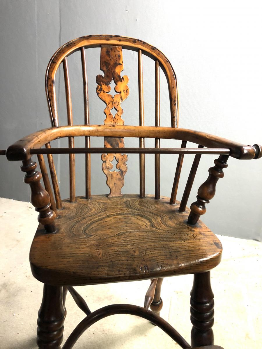 A very nice and original burr yew childs high chair c1800