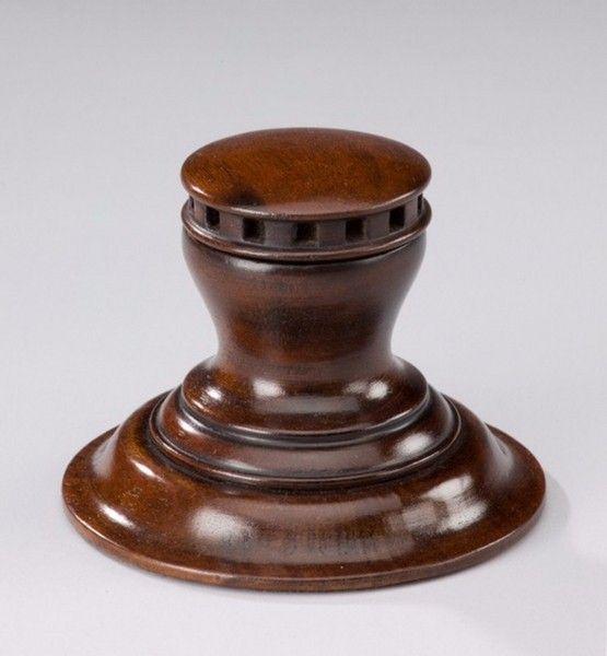 19th Century mahogany inkwell in the form of a capstan