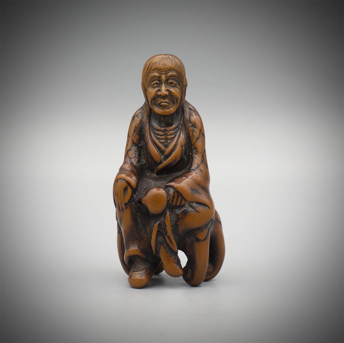 Early Wood Netsuke of Tobosaku Sennin | BADA