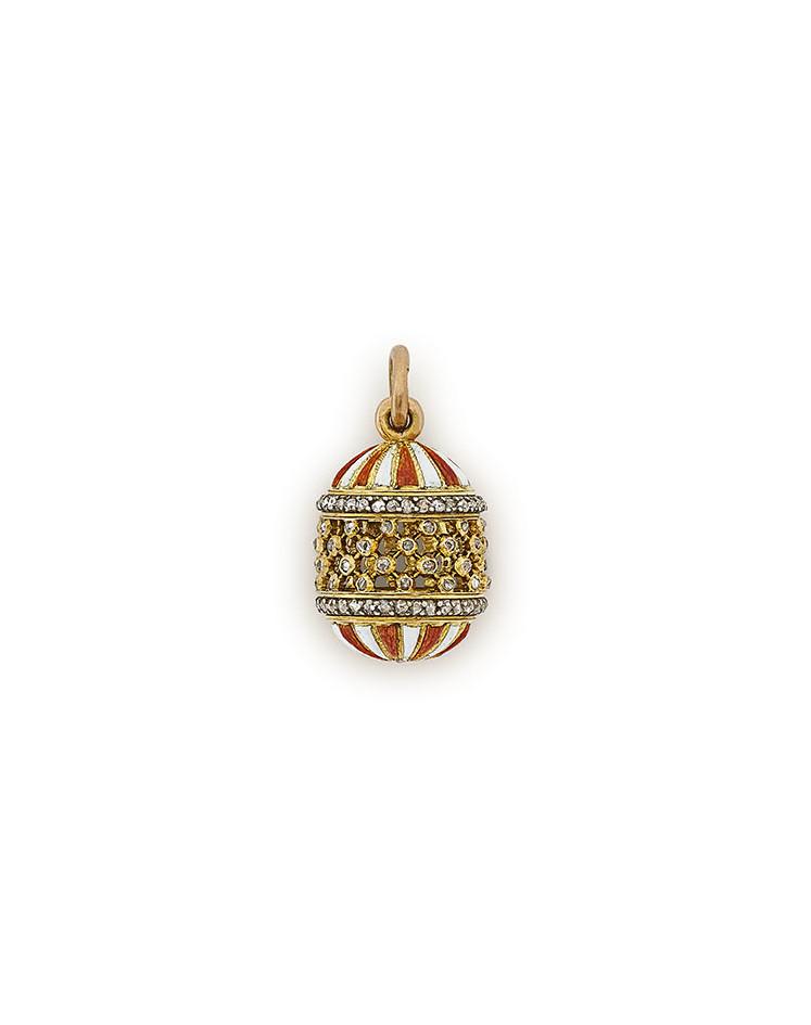 A jewelled and enamelled gold egg pendant by Carl Fabergé