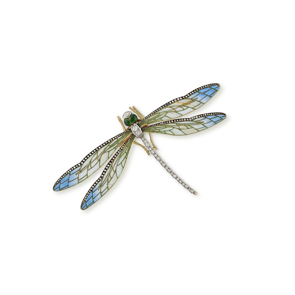 An Antique Jewelled and Enamelled Dragonfly Brooch by Boucheron