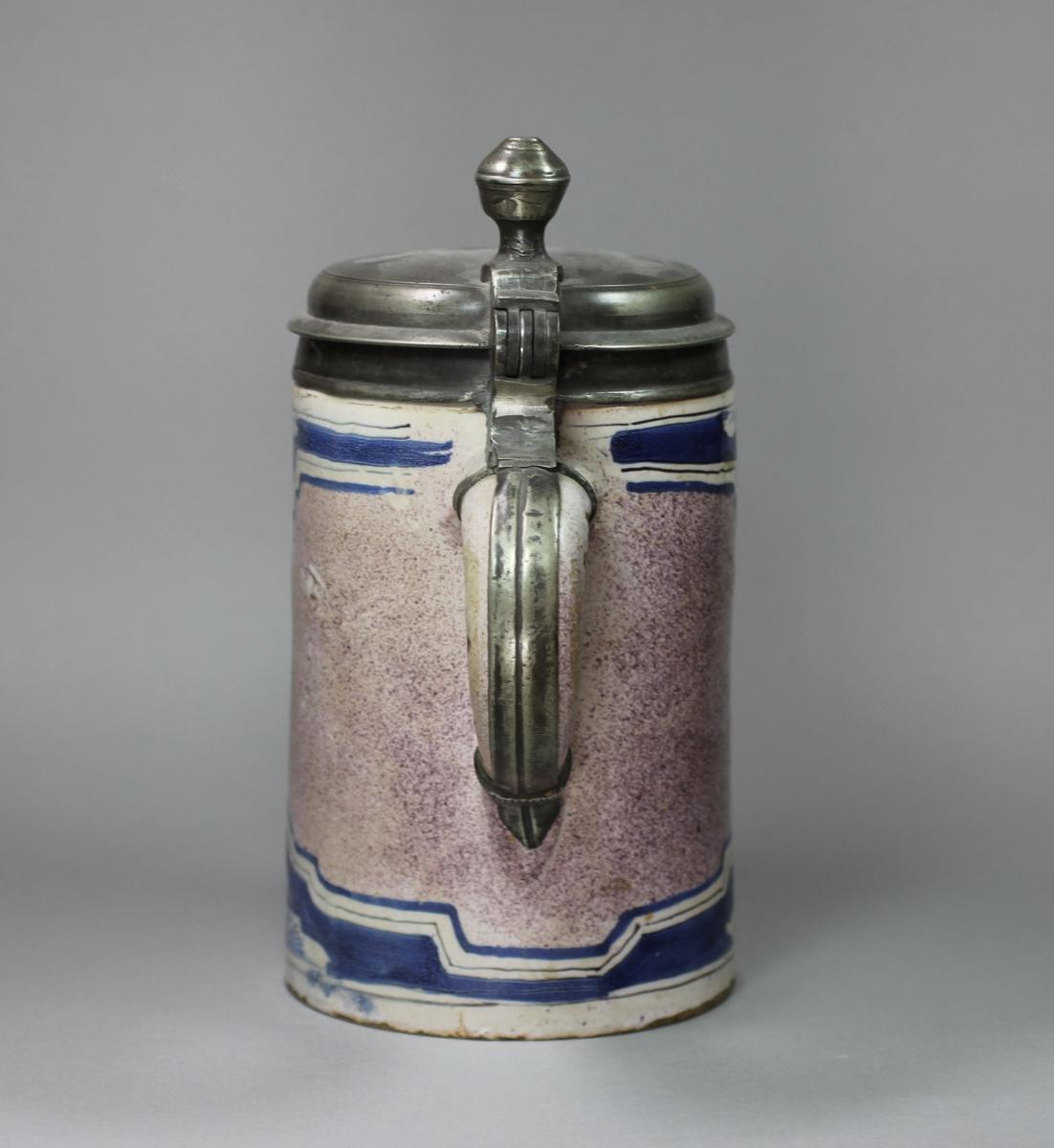 German faience tankard with pewter cover, 18th century