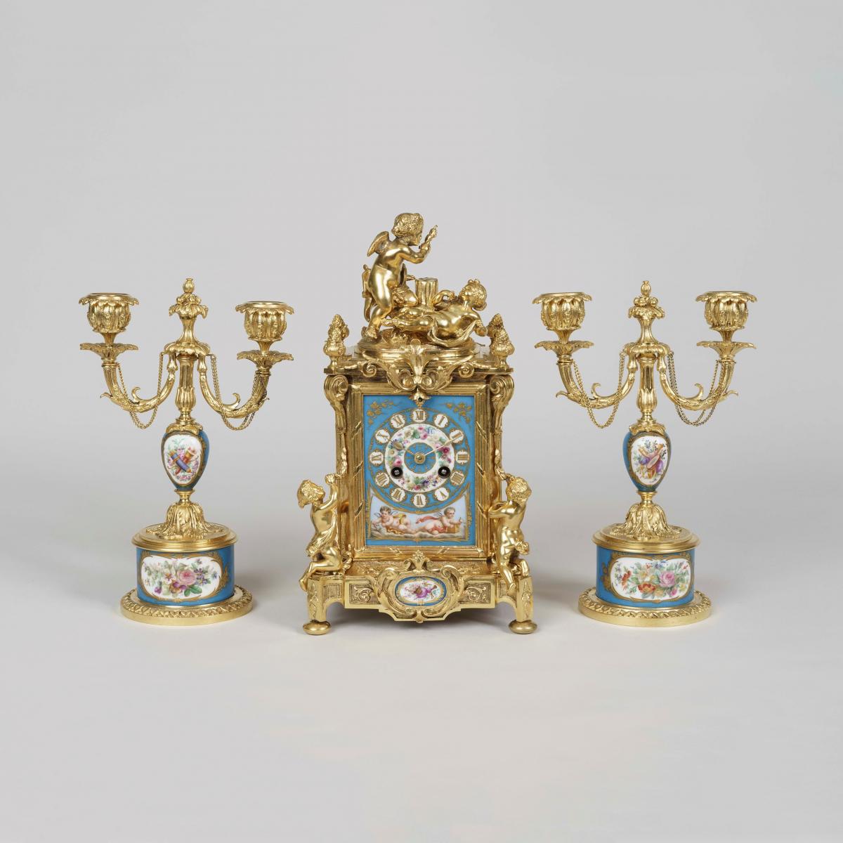 A Clock Garniture in the Louis XVI Manner By Le Roy et Fils