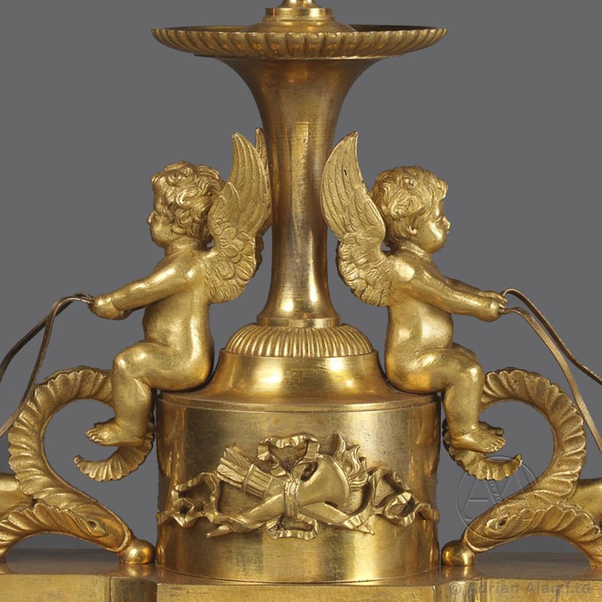 Louis XVI Style Gilt-Bronze and Ebony Three-Light Desk Stand