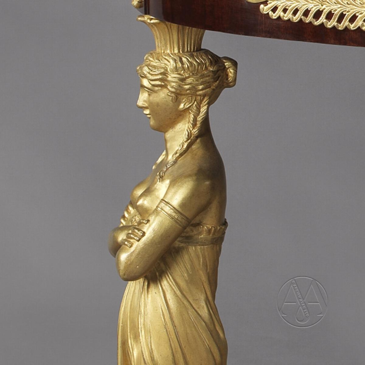 A detail of Fine Empire Style Gilt-Bronze and Mahogany Gueridon In The Manner of Jacob Desmalter