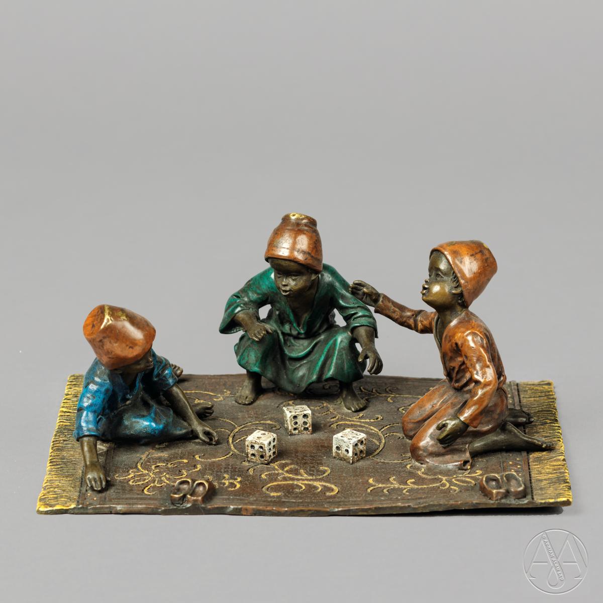 'The Dice Players' - A Fine Cold Painted Orientalist Bronze by Franz Bergman