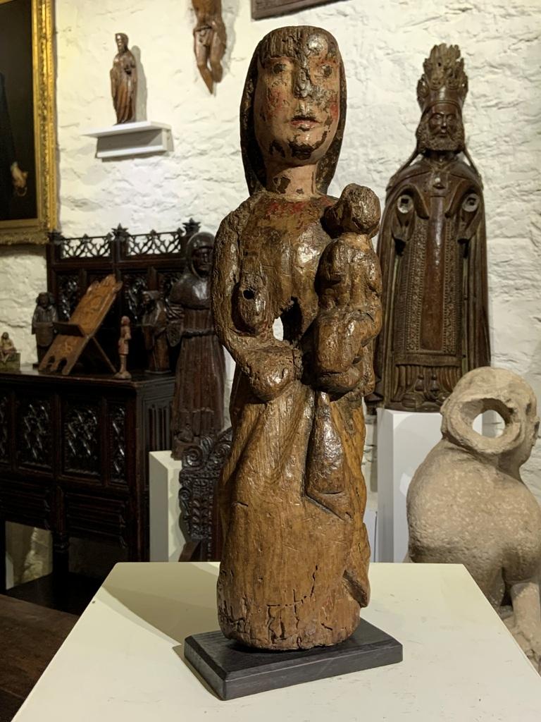 An Extremely Rare Romanesque Sculpture of Madonna and Child. Castile. Circa 1150