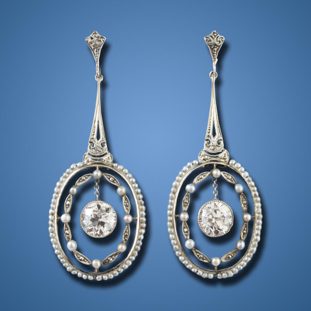 Edwardian Diamond and Seed Pearl Earrings, ca. 1910s | BADA