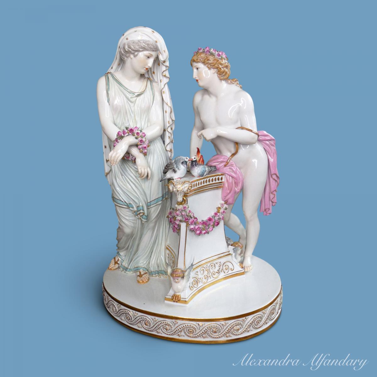 A Large Decorative Meissen Porcelain Group of “Love Captured” modeller Christian G. Juechtzer, circa 1880-1900