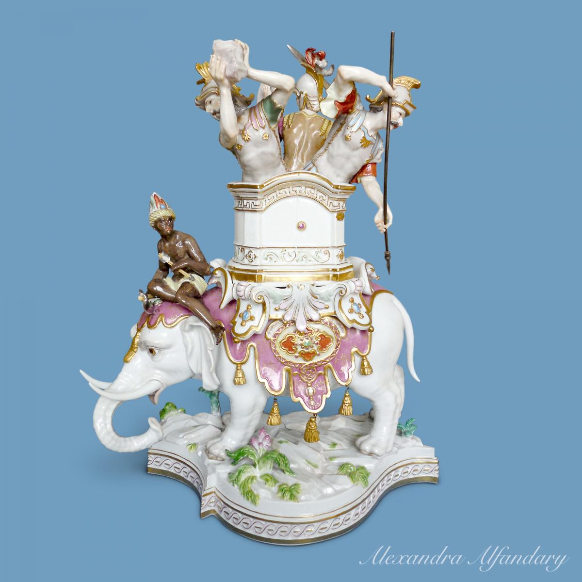 A Magnificent Meissen Elephant with Soldiers, circa 1870
