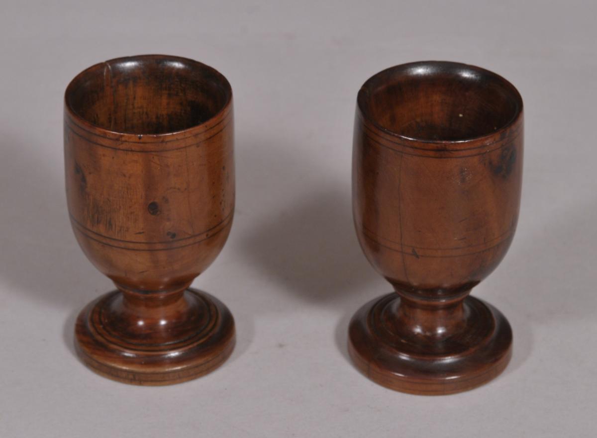 S/4058 Antique Treen 19th Century Pair of Fruitwood Egg Cups