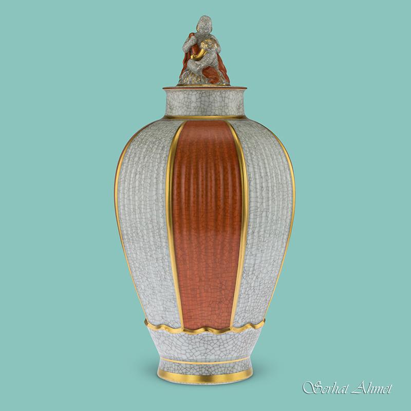 Royal Copenhagen Rare Crackle Glaze Vase and Cover, c.1959