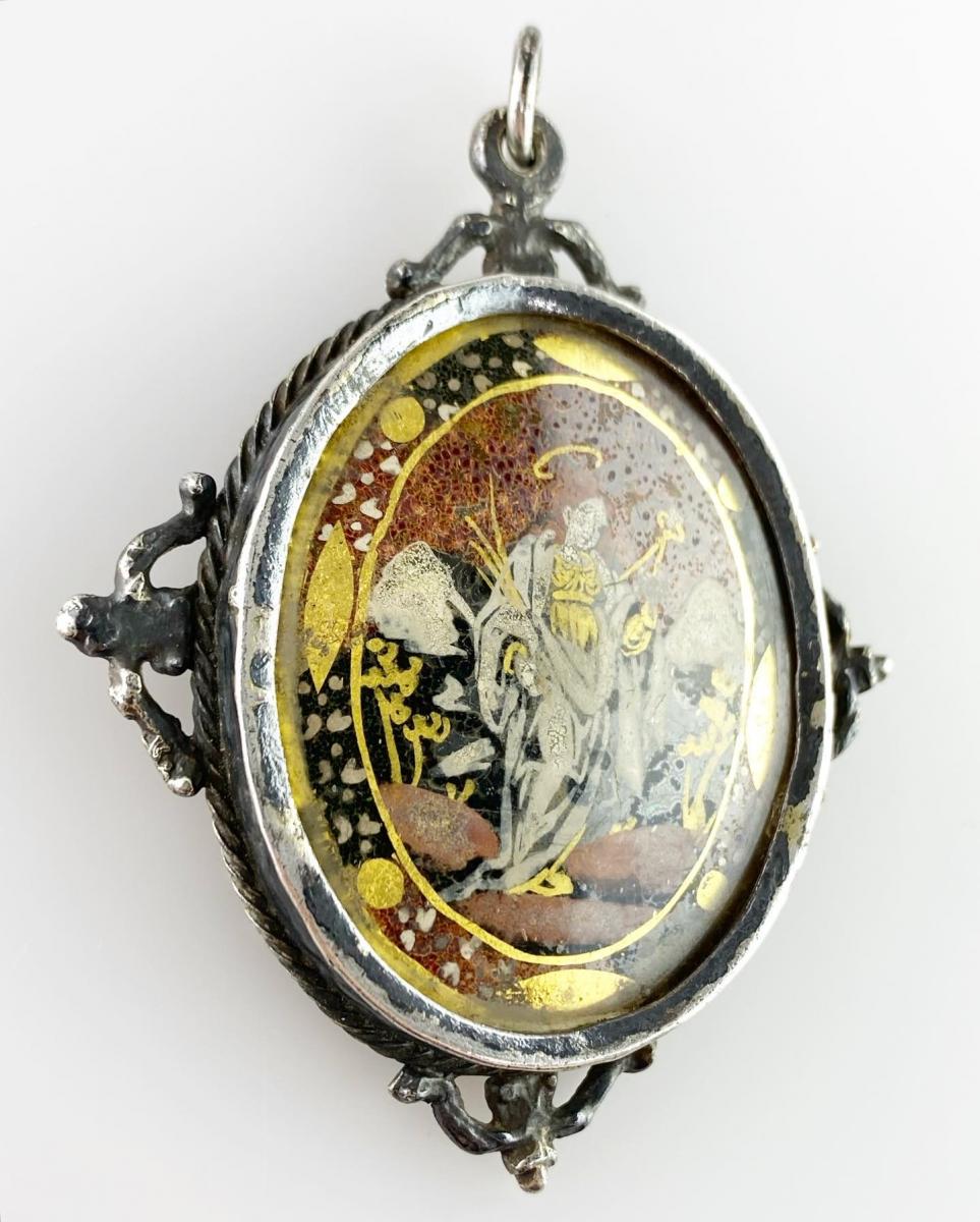 Verre églomisé double sided pendant. Spanish, mid 17th century