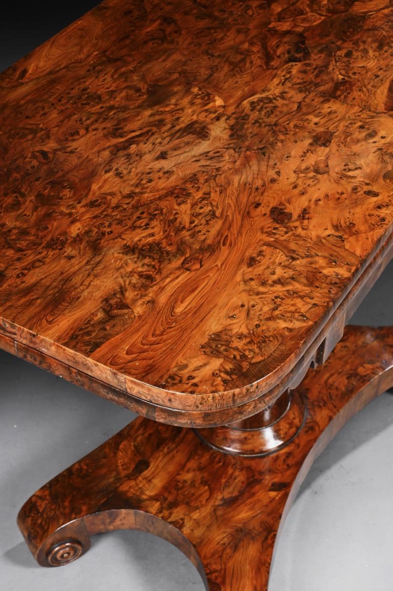 Rare Burr Yew Wood Late Regency Card Table