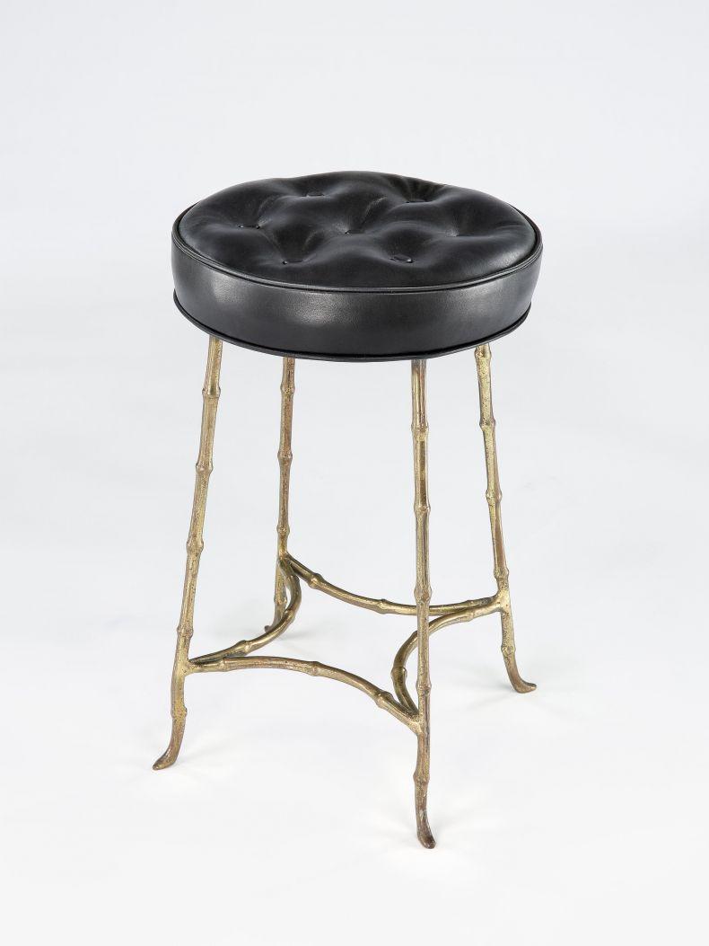 Small Faux Bamboo Upholstered Stool by Maison Bagues