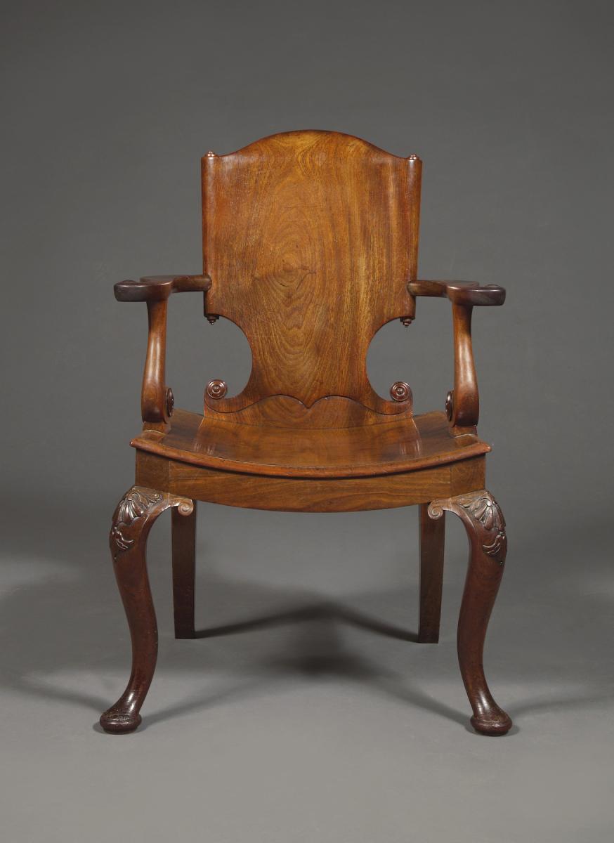 A Rare Solid Cuban Mahogany Armchair, The Back In The Form Of A Paper Scroll