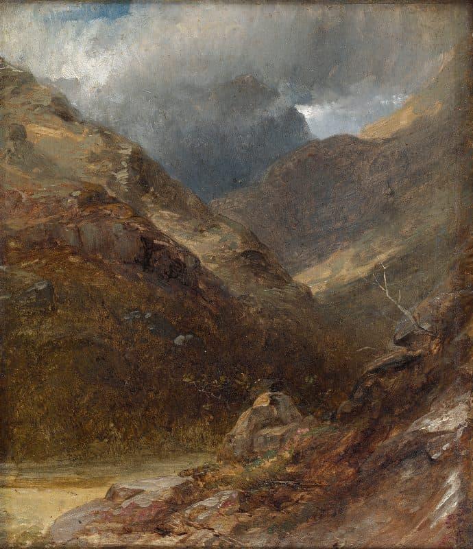 A stream in a mountainous landscape, English School circa 1840