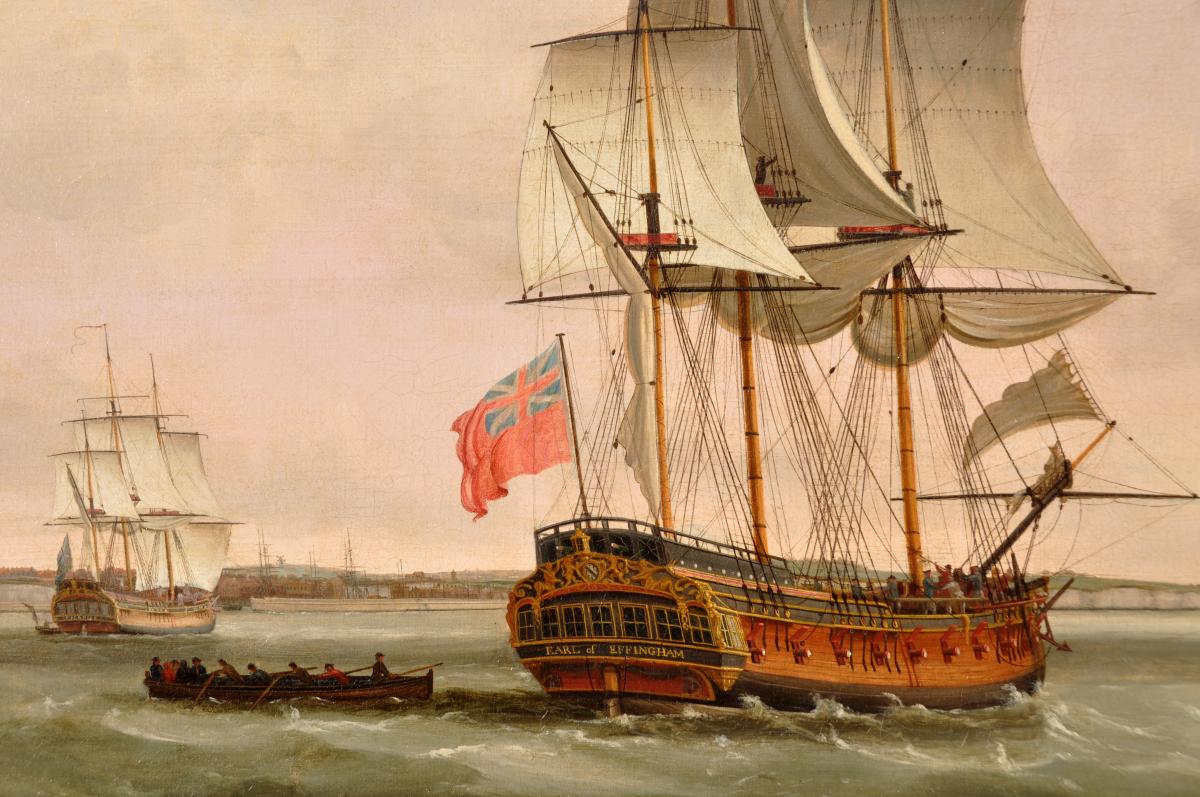 East Indiamen Assembling Off The Coast With The Earl Of Effingham, The Beckford And The Land Overly In The Foreground detail 1