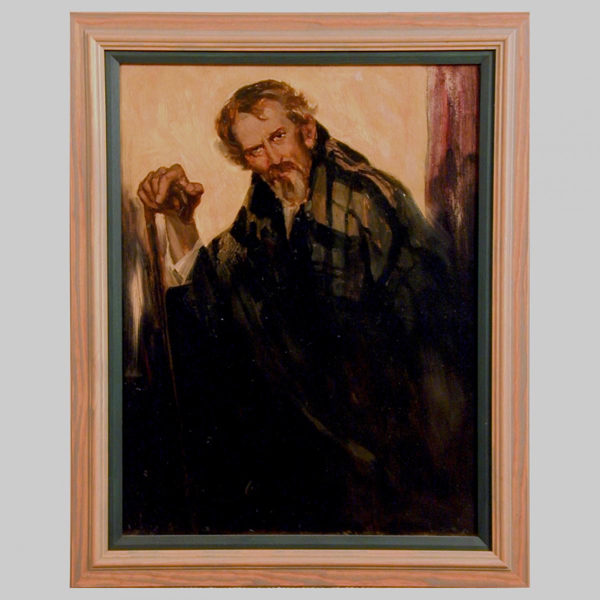 20th century oil painting portrait by T. Alfred West, The Old Shepherd