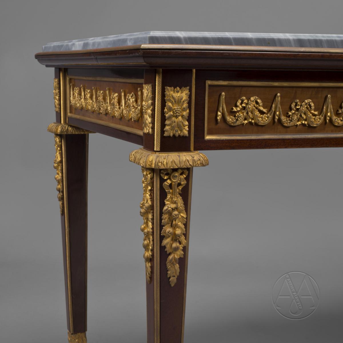 Louis XVI Style Mahogany Low Table with a Grey Marble Top