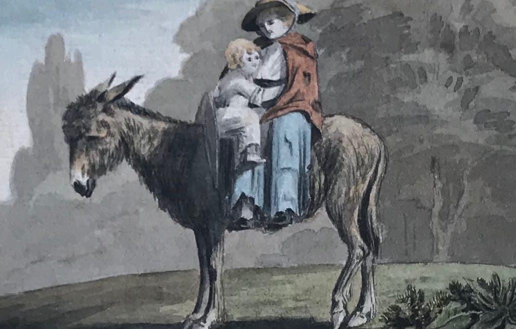 A mother and child on a donkey, John White Abbott (British 1763-1861)