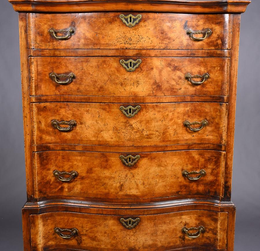 Quality Early 20th Century Walnut Serpentine Chest on Chest