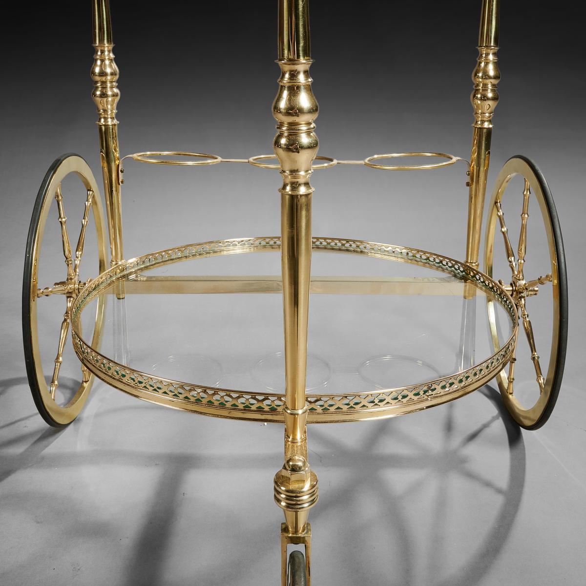 Maison Bagues Mid 20th Century Circular Brass Bar Cart Trolley
