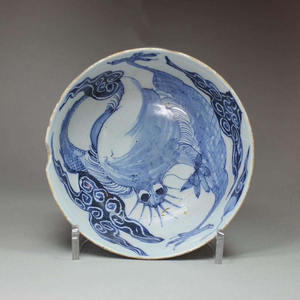Delft blue and white bowl, 18th century probably English