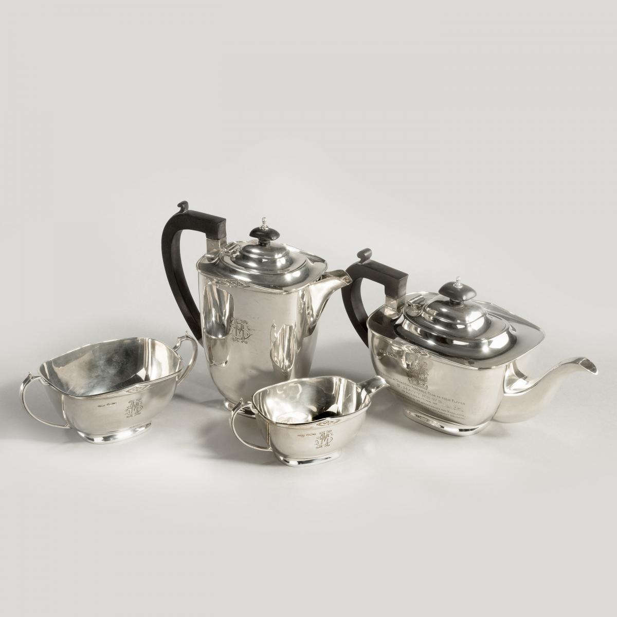 ‘Sir Stanley Matthews’ four piece silver tea set