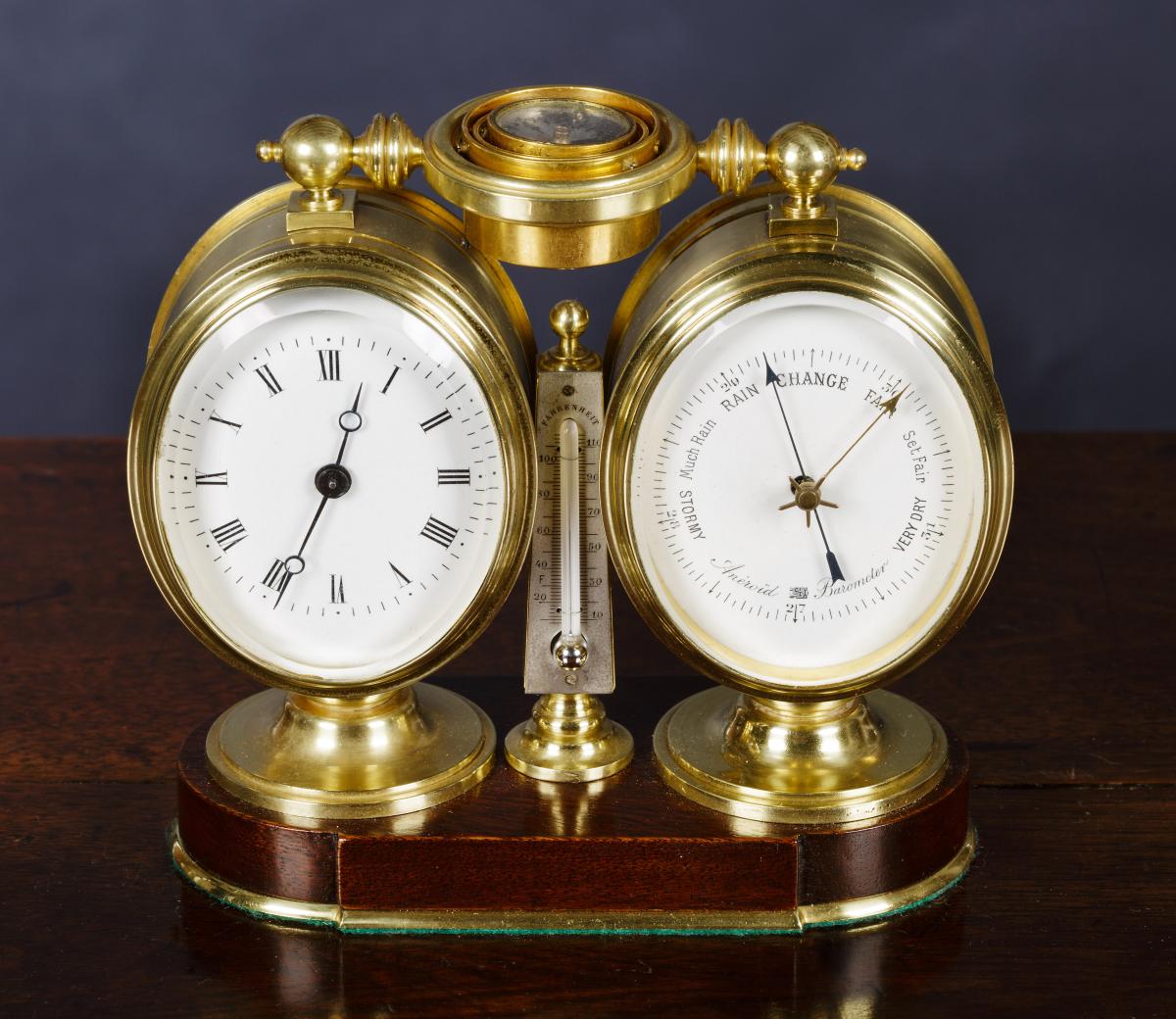 Victorian Clock and Barometer Compendium Set with Thermometer and Compass