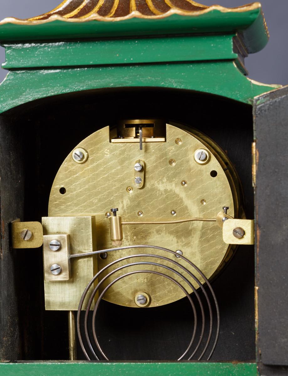 Edwardian Chinoiserie Decorated Mantel Clock signed Mappin & Webb