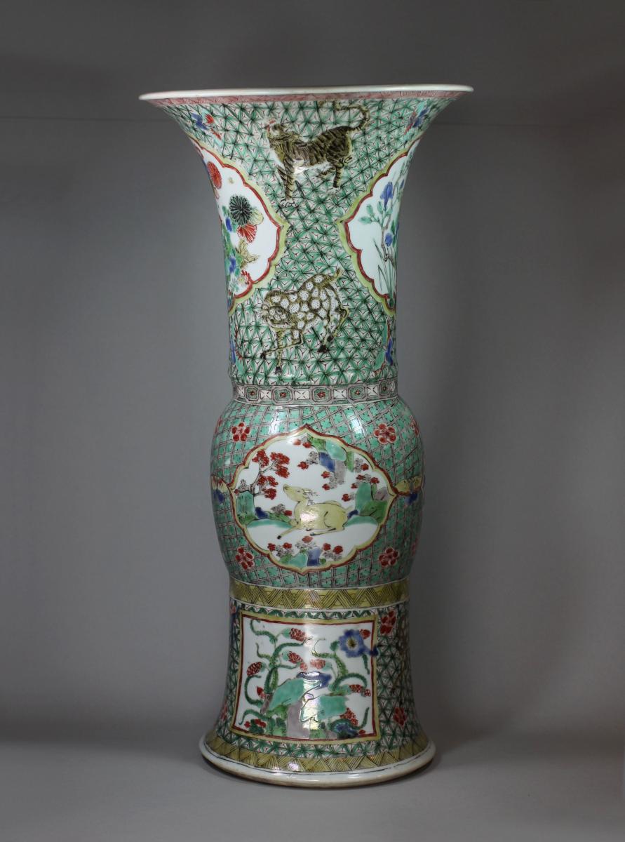 Chinese famille verte gu beaker vase, Kangxi (1662-1722)