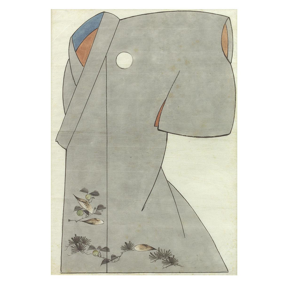 Watercolour study of a grey kimono