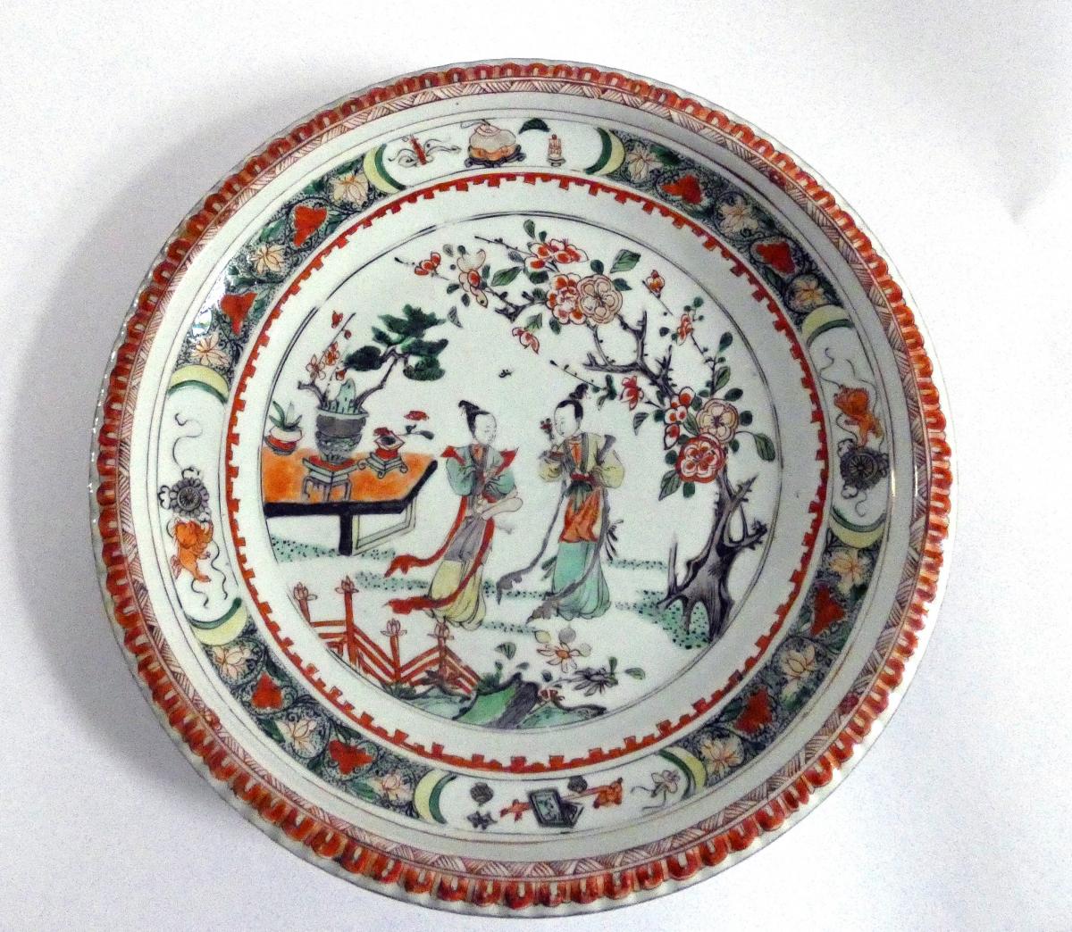 Chinese 18th Century Famille Verte Deep Porcelain Charger