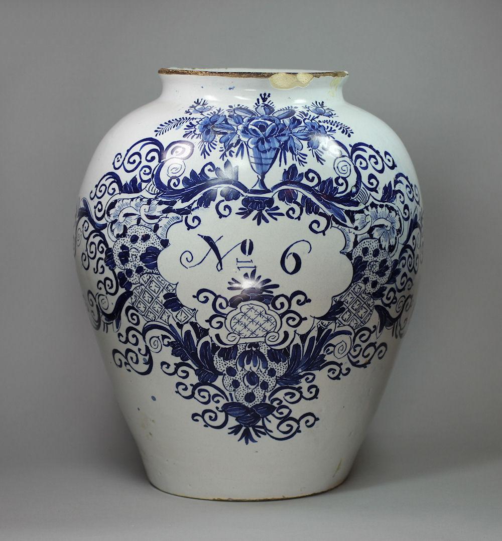 Dutch Delft blue and white oviform tobacco jar