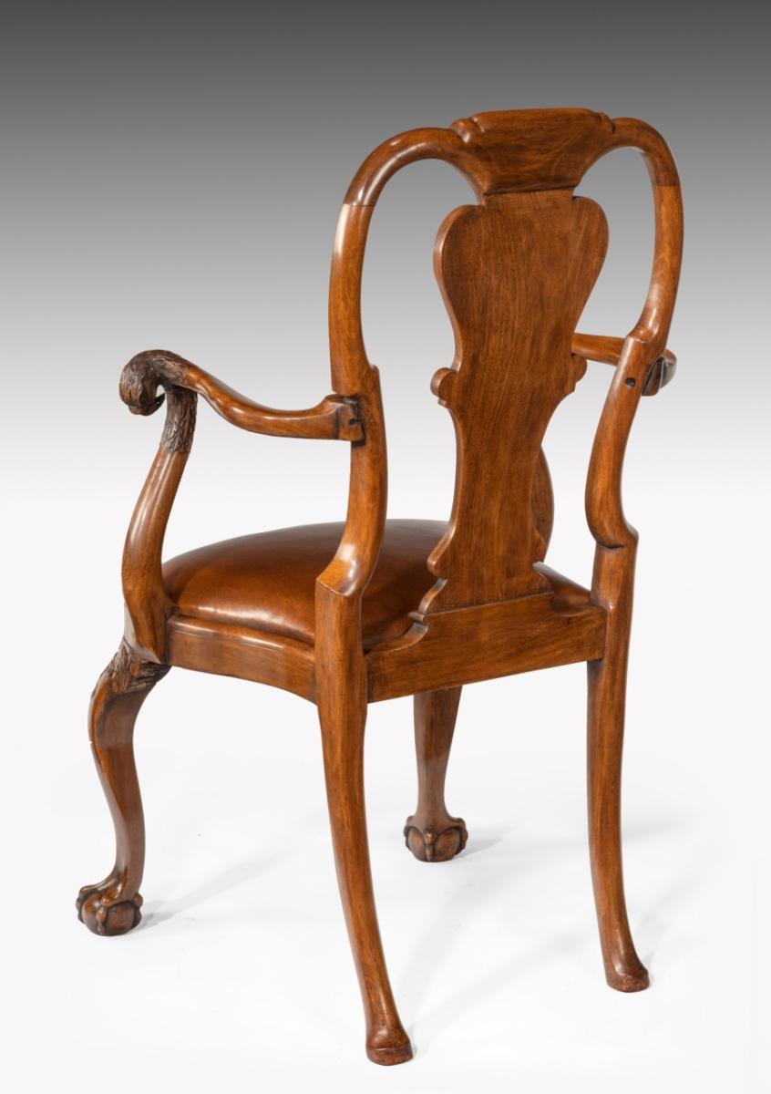 Late 19th Century Finely Carved Eagle Head Walnut and Leather Desk Armchair